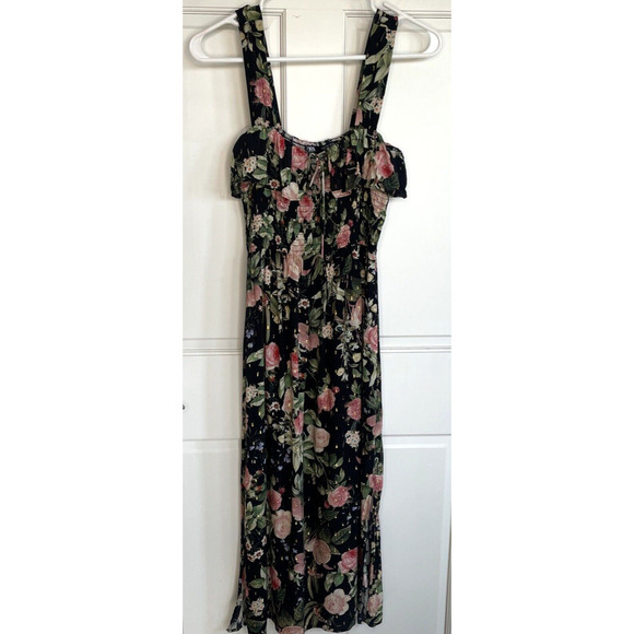 Zara Women's Flowy Ruffle Smocked Midi Dress Size S Strapless Dark Floral Boho - Picture 1 of 14